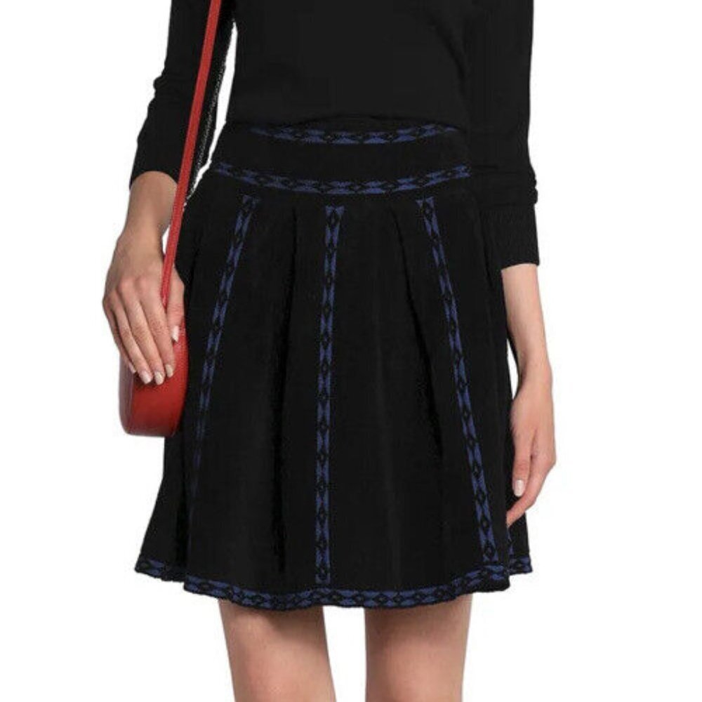 NWT Maje Jerome Skirt Heavy Knit High Waist Jacquard Pleated Mini Sz L